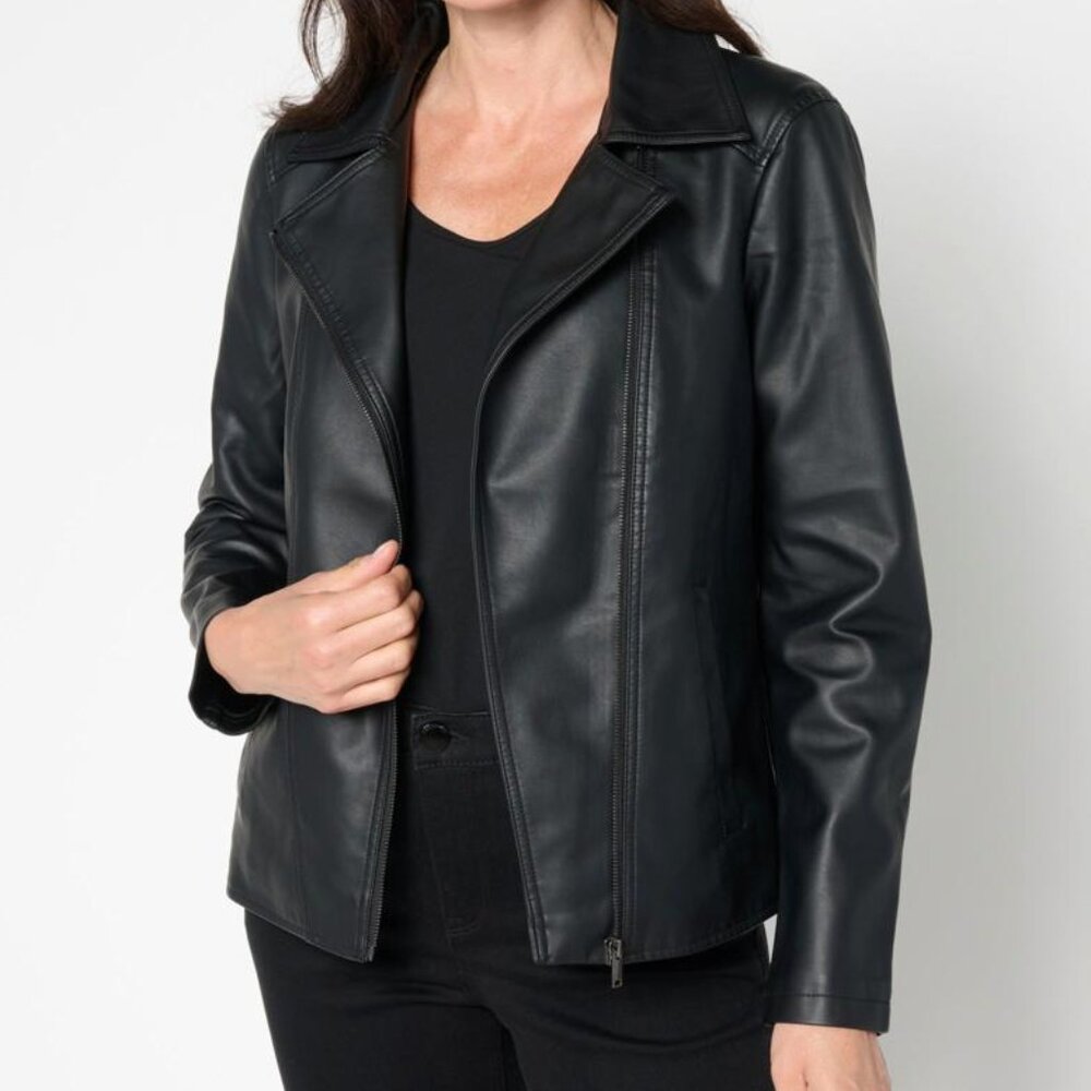 Nina Leonard Faux Leather Moto Jacket